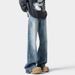 Lightning Pattern Flared Jeans For Men, Trendy Brand New Washed Retro Loose Straight Slim High Street Cool Long Pants_viptrois.com