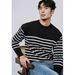 Striped Long Sleeved Knitted Sweater, Men's Slim Fit, Thin Design, Inner Layer As Base_viptrois.com