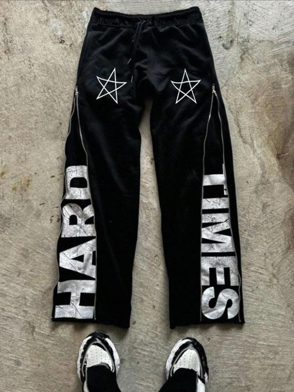 Men's Clothing Print Pattern Multi Zipper Slit Double Layer Casual Trousers_viptrois.com