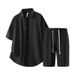 Men's Summer Linen Blend Relaxed Fit Short Sleeve Shirt & Shorts Set - Breathable, Wrinkle-Free, Comfortable Casual Outfit (M-3XL, Beige/Grey/Black)_viptrois.com