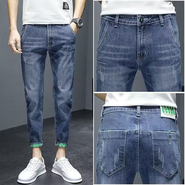 Men's Clothing Summer Trendy Casual Jeans For Men Spring And Autumn Slim Feet 2024 New Slim Thin Nine Point Stretch Pants For Men_viptrois.com