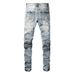 Men's Clothing Men's Distressed Jeans With Graffiti & Cat Whisker Details - Slim Fit Ripped Denim Pants For Streetwear Fashion (Light Blue)_viptrois.com