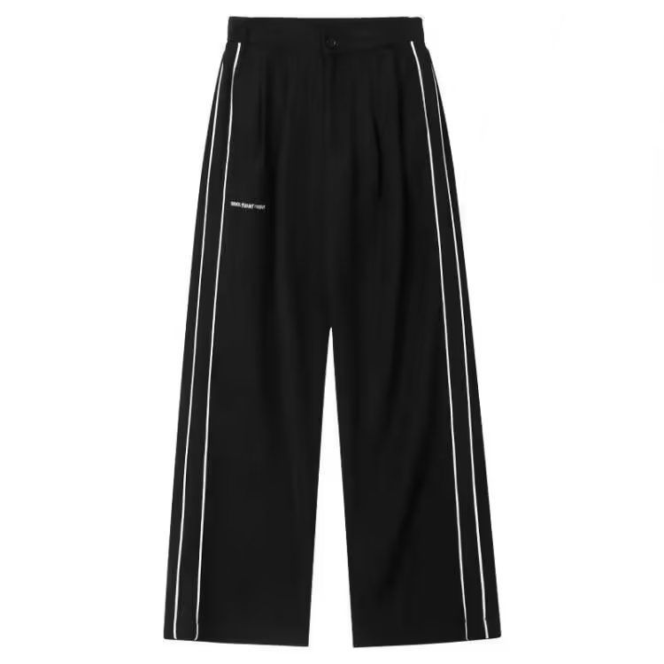 Men's Casual Straight Leg Pants Comfortable Loose Fit Trousers Elastic Waist Striped Design Spring Autumn_viptrois.com