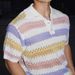 Men's Clothing Color Striped Hollow Short Sleeved Polo Shirt Men And Women Summer Beach Vacation T Shirt_viptrois.com