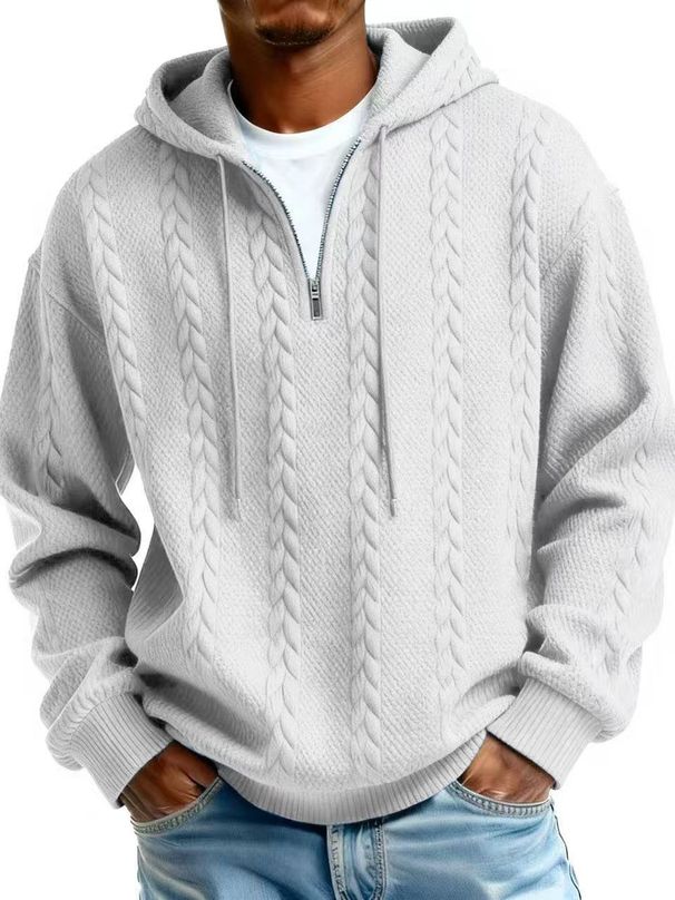 Cross-Border European And American New Heavyweight Trend Jacquard Long Sleeve Hooded Sweatshirt Solid Color Loose Fit_viptrois.com