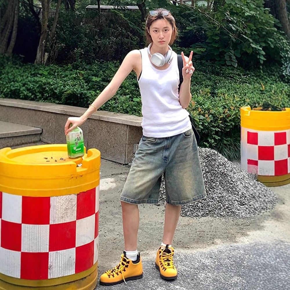 Men's Clothing Retro Distressed Wide Leg Pants For Women In Summer High Waist Loose Slim All Match Straight Denim Mid Length Pants_viptrois.com