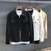 Men's Slim Fit White Denim Jacket - Stylish Casual Workwear Coat With Stand Collar For Spring & Autumn_viptrois.com