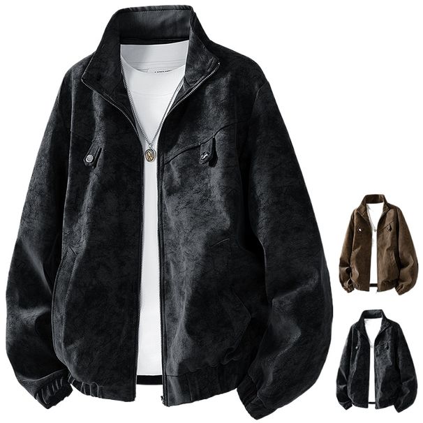 American Retro Old Zipper Pu Leather Jacket Men's Rendering Design Trendy Brand Locomotive Jacket_viptrois.com