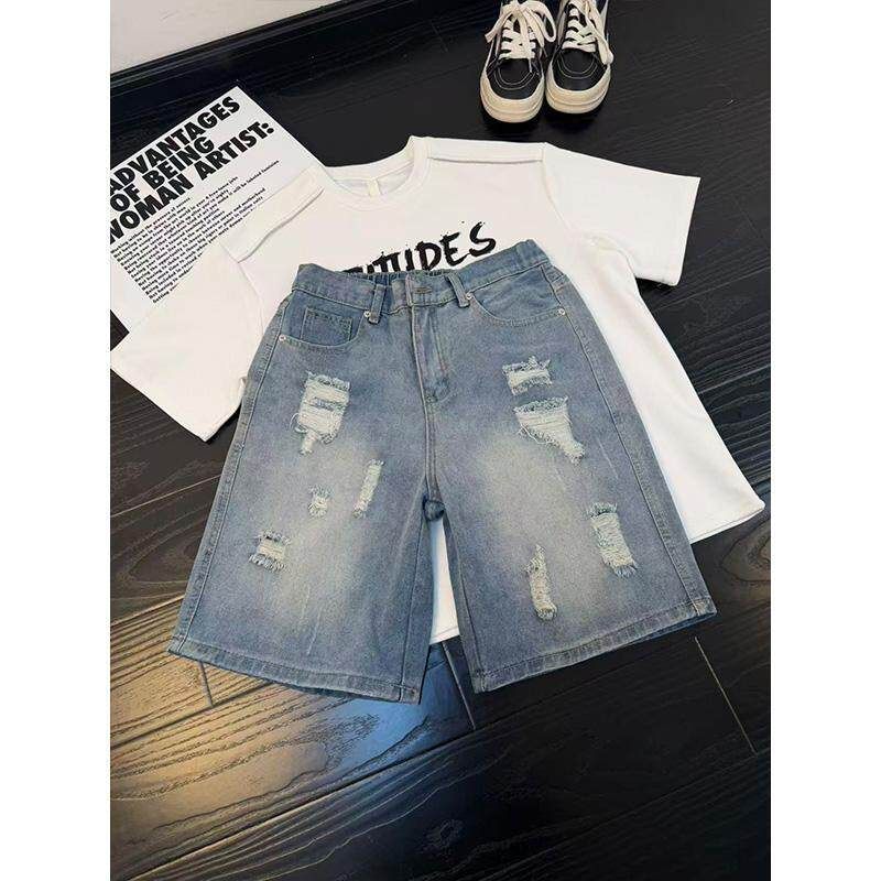 Men's Clothing Men's Style Ripped Denim Shorts Summer Retro Washed Blue Mid-Length Five-Point Pants Stylish Cool Casual Wear_viptrois.com