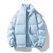 Unisex Solid Color Stand Collar Puffer Jacket, Winter Thickened Warm Quilted Coat, Casual Loose Fit Stylish Outerwear For Men And Women_viptrois.com