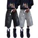 Men's And Women's Streetwear Denim Shorts Straight Wide Loose Capri Rhinestone Decorated_viptrois.com