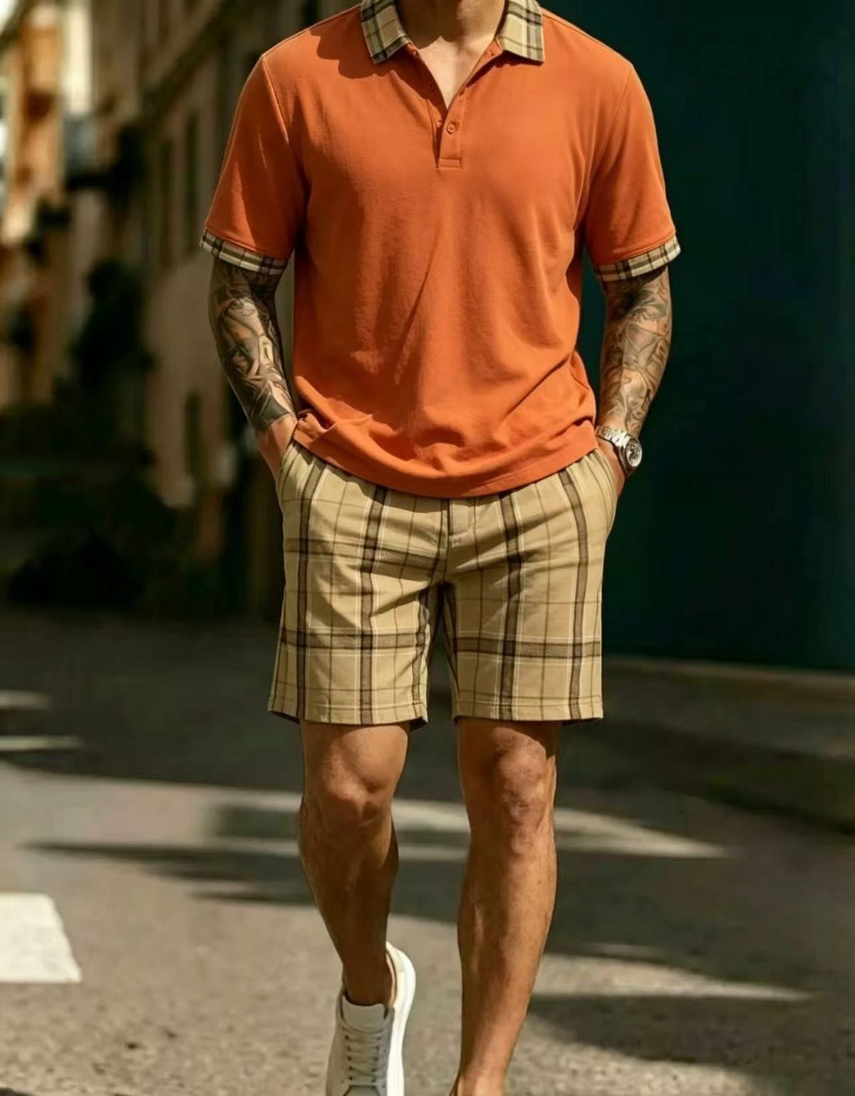 Men's Clothing Men's Summer Shirt And Plaid Shorts Set Casual Two-Piece Outfit Style For Formal & Casual_viptrois.com
