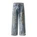 Men's Clothing Heavy Industry Large Baggy Blue Brush Wax Coating Spray Dirty Loose Wax Surface Jeans_viptrois.com