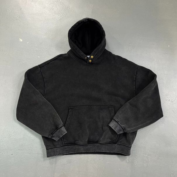 Vintage Americana Fleece-Lined Hoodie – Wax-Dyed Black Pullover With Snap Buttons & Hidden Mouse Pocket_viptrois.com