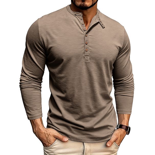 Men's Long-Sleeve Henley Polo Shirt – Textured Knit Fabric, Euro Retro Style (S-Xxxl, Slim Fit, Moisture-Wicking Polyester, 12 Colors)_viptrois.com