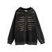 Dark Design Sense Cut Out Skeleton Hooded Sweatshirt For Men, Niche Trendy Brand, Washed Vintage Distressed Pullover_viptrois.com