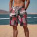 Men's Clothing Multi Color Plaid Casual Shorts Beach Pants_viptrois.com