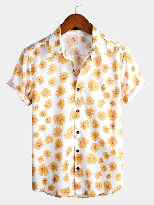 Men's Clothing Fashion Print Hawaiian Short Sleeve Lapel Cardigan_viptrois.com