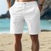 Men's Cotton Linen Solid Color Button Beach Shorts Breathable Casual Outdoor Straight Leg Summer Shorts_viptrois.com