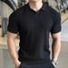 Men's Clothing Summer Lapel Short Sleeved Sweater Men's Polo Collar Light Business Slim Casual Cool Solid Color Shirt_viptrois.com