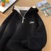 Men's Color Block Embroidered Fleece Hoodie – Heavyweight Half-Zip Pullover With Velvet Lining, Oversized Fit For Teens & Students_viptrois.com