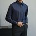 Men's Clothing Autumn Black Shirt Men's Long Sleeve Slim Business Suit Men's Wine Red Wedding Shirt Elastic Free Ironing_viptrois.com