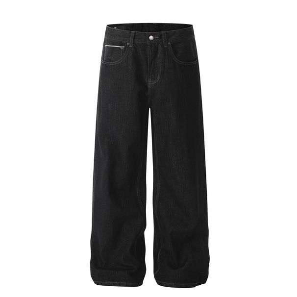 American Style Original Denim Wide-Leg Men Streetwear Cleanfit Simple Basic Loose Casual Straight Pants_viptrois.com