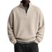 Men's Casual Long Sleeve Pullover Sweatshirt - Lightweight Waffle Knit Stand Collar Top, Slim Fit Ribbed Hem, Solid Color Streetwear For Urban Style_viptrois.com