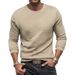 Men's Clothing Autumn And Winter Slim Men's Casual Bottoming Shirt Waffle Round Neck Long Sleeve T Shirt_viptrois.com