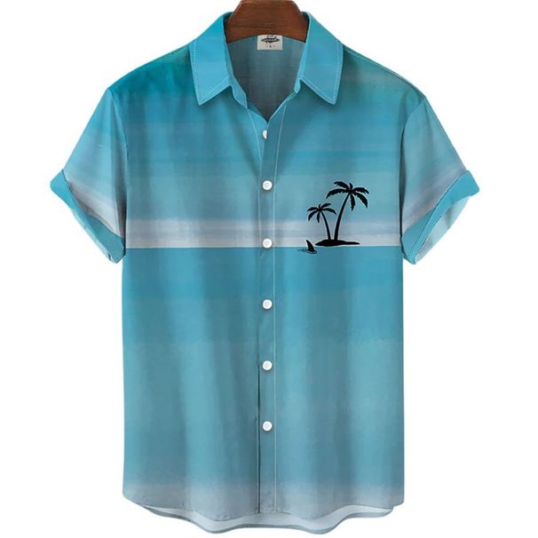 3D coconut tree printed Hawaiian short sleeved for summer men's oversized vacation beach shirt_viptrois.com