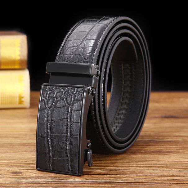 Men's Belt Crocodile Pattern Bark Automatic Leather Buckle Belt Business New Scratch Resistant Casual Belt_viptrois.com