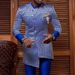 Men's Clothing Youth Stand Up Collar Casual Blue Pattern Men's Long Sleeve Shirt_viptrois.com
