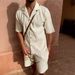 Men's Clothing New Style Corduroy Casual Lapel Shorts Suit Sports Men's Solid Color T Shirt Shorts Running Training Suit_viptrois.com