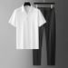 Men's Clothing Summer Ultra Thin Silky Ice Silk Light Luxury Seamless Glued Short Sleeved Shirt Suit Business Casual Sports Two Piece Suit For Men_viptrois.com