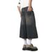 Men's Clothing Niche All Match Men's And Women's Denim Shorts Summer Loose Straight Wide Leg Retro Distressed Blue Cropped Trousers_viptrois.com