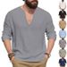 Men's Relaxed Fit Linen V-Neck Tee - Breathable Long Sleeve Shirt For Autumn (7 Colors, M-XXXL)_viptrois.com