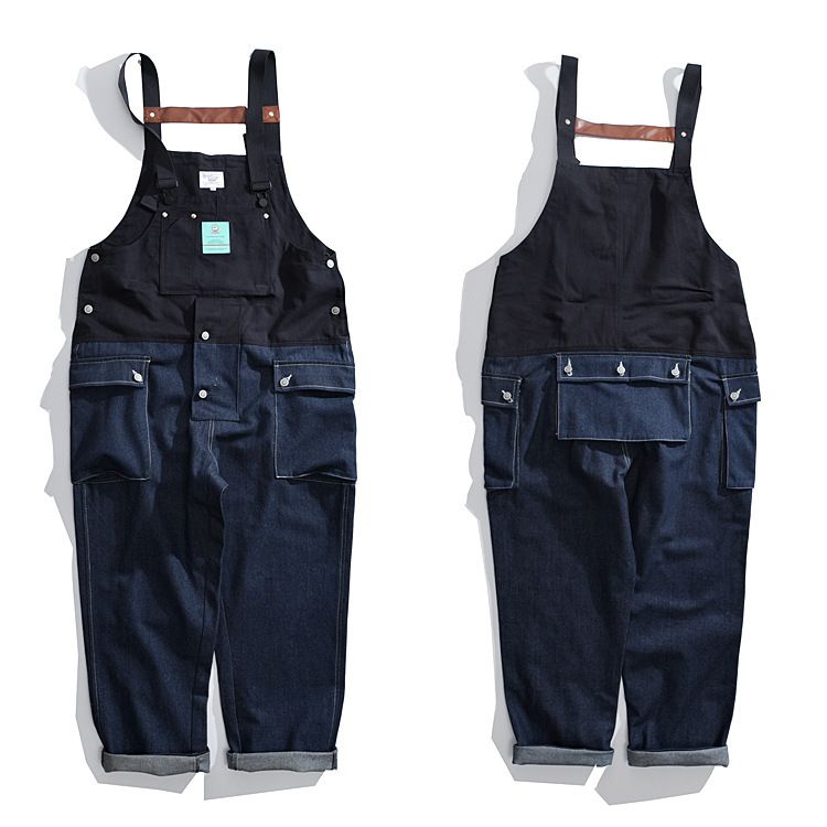 Men's Clothing fashion brand street color matching workwear jumpsuit suspenders European bib overalls daddy pants_viptrois.com