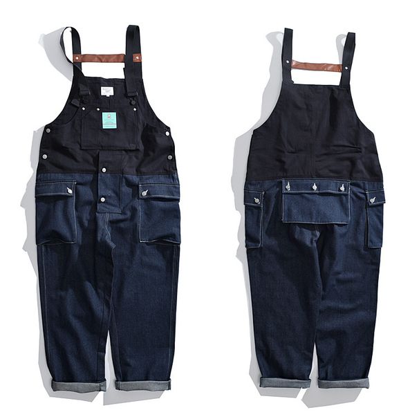 Men's Clothing fashion brand street color matching workwear jumpsuit suspenders European bib overalls daddy pants_viptrois.com