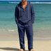 Men's Linen Hawaiian Style Hooded Henley Shirt & Lounge Pants Set | Breathable Resort Wear For Spring Summer Fall_viptrois.com