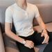 Men's Clothing Short Sleeved T Shirt Thin Handsome Tops V Neck Knitted Bottoming Shirt_viptrois.com