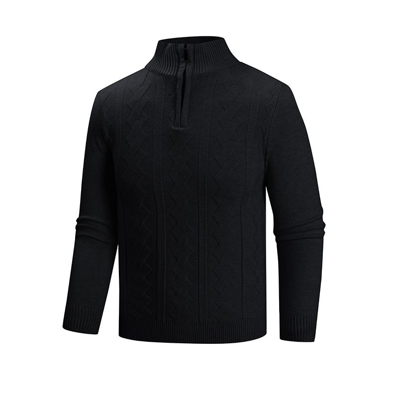 Men's Half-Zip Stand Collar Sweater Autumn Knit Pullover With Jacquard Pattern Thickened Poly-Modal Blend For Urban Street Style_viptrois.com
