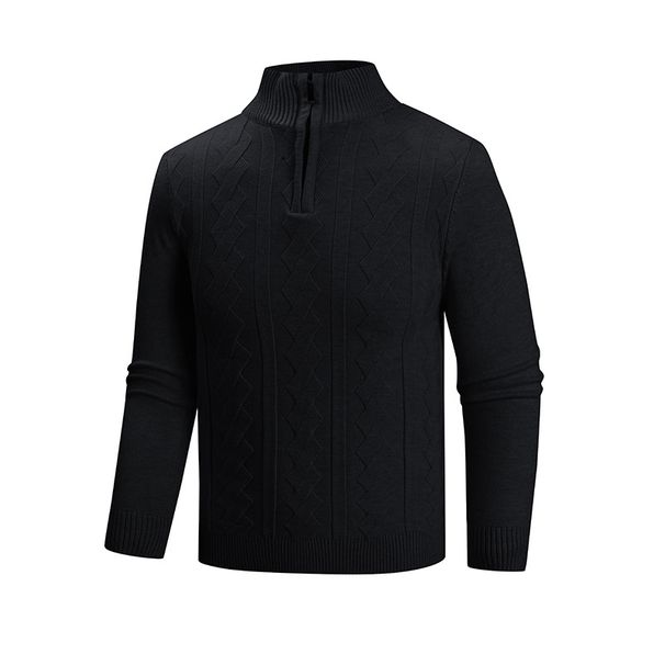 Men's Half-Zip Stand Collar Sweater Autumn Knit Pullover With Jacquard Pattern Thickened Poly-Modal Blend For Urban Street Style_viptrois.com
