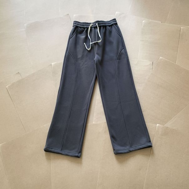 Men's Clothing Autumn And Winter Plus Velvet Soft Waxy Patchwork Deconstruction Straight Wide Leg Autumn And Winter Sweatpants_viptrois.com