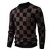 Checkered Sweater, Autumn And Winter Jacquard Knit Sweater, Semi High Neck Base Sweater, Men's Clothing_viptrois.com