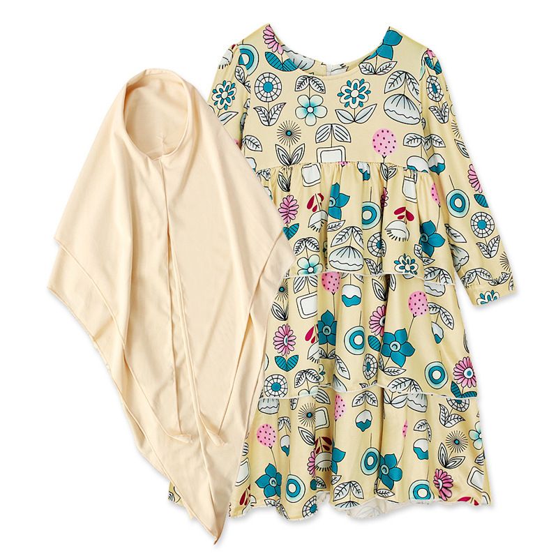 Kid's Clothing Children's Spring And Autumn Girls Long Sleeved Flower Dress + Headscarf Two Piece Children's Clothing Ins_viptrois.com