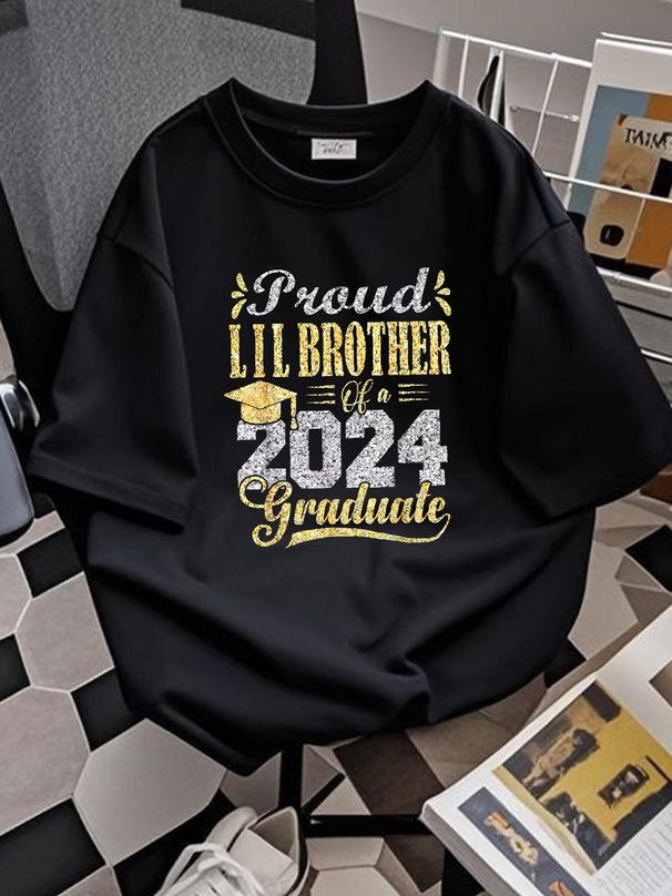 Proud Lil Brother Of A 2024 Graduate Graduation Senior T Shirt Designer Clothes Stretched Homme Comfortable Slightly Stylish Summer Fashion_viptrois.com