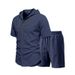 Men's Linen Hooded Shirt And Shorts Set Casual Summer Outfit Relaxed Fit Comfort-First Short Sleeve Clothing_viptrois.com