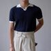 British Retro Jacquard Knit Polo Shirt - Men's V-Neck Business Casual Shirt With Elastic Slim Fit (Summer Collection)_viptrois.com