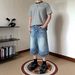 Men's Washed Whiskered Cropped Trousers Style Loose Fit Button Down Distressed Denim Shorts_viptrois.com