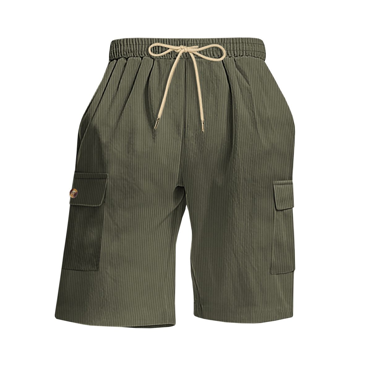 Men's Clothing Men's Summer Corduroy Multi Pocket Five Point Casual Sporty Drawstring Solid Color Cargo Shorts_viptrois.com